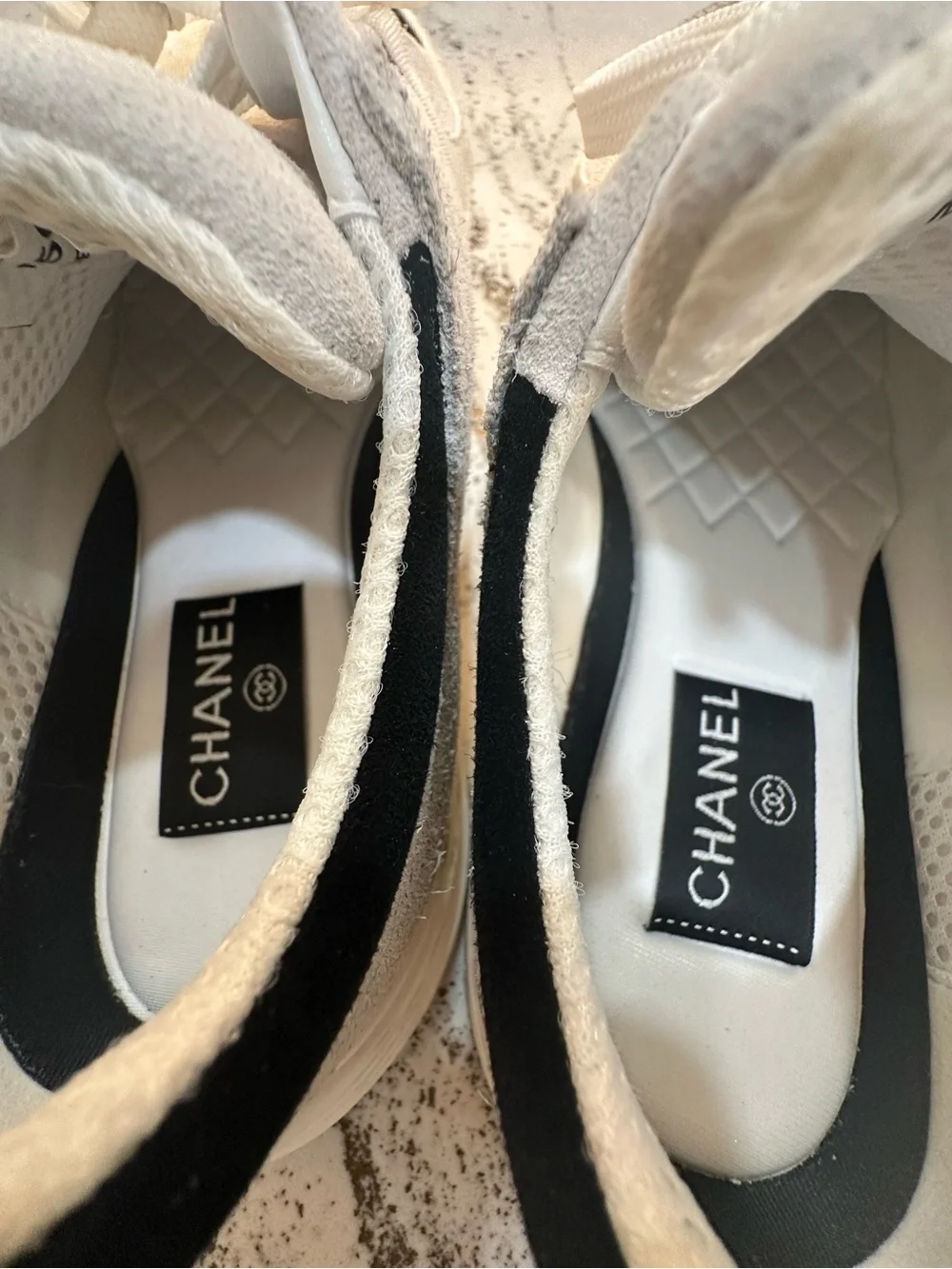 CHANEL White and Black Lace-Up Suede & Sneakers Size 39